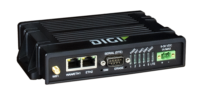 Router Celular Digi IX20 - LTE, CAT-4, 3G/2G fallback, Dual Ethernet, RS-232, WiFi con accesorios: DIN rail clip, power supply, (2) antena celular y cable Ethernet