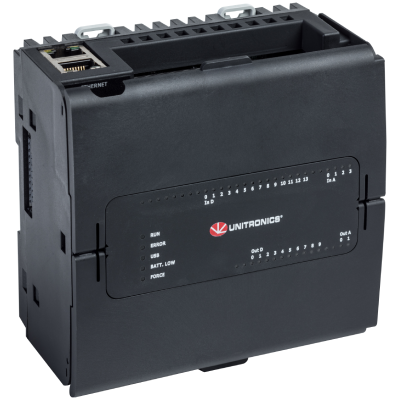 [USC-B3-T20] USC-B3-T20 PLC con HMI virtual 10 digital inputs, 2 analogue inputs (12 bit), 8 transistor outputs (2 PWM), 2 Ethernet ports, 1 USB type A host.